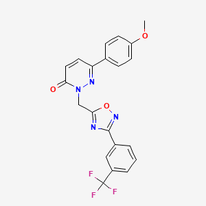 molecular formula C21H15F3N4O3 B6555242 6-(4-methoxyphenyl)-2-({3-[3-(trifluoromethyl)phenyl]-1,2,4-oxadiazol-5-yl}methyl)-2,3-dihydropyridazin-3-one CAS No. 1040643-06-8