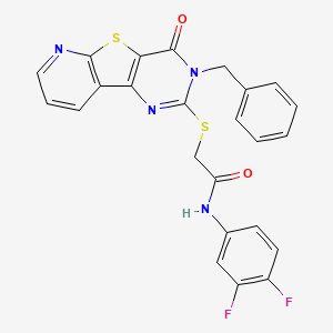 2-({5-benzyl-6-oxo-8-thia-3,5,10-triazatricyclo[7.4.0.0^{2,7}]trideca-1(9),2(7),3,10,12-pentaen-4-yl}sulfanyl)-N-(3,4-difluorophenyl)acetamide