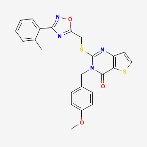 molecular formula C24H20N4O3S2 B6555343 3-[(4-methoxyphenyl)methyl]-2-({[3-(2-methylphenyl)-1,2,4-oxadiazol-5-yl]methyl}sulfanyl)-3H,4H-thieno[3,2-d]pyrimidin-4-one CAS No. 1040669-27-9