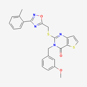 molecular formula C24H20N4O3S2 B6555356 3-[(3-methoxyphenyl)methyl]-2-({[3-(2-methylphenyl)-1,2,4-oxadiazol-5-yl]methyl}sulfanyl)-3H,4H-thieno[3,2-d]pyrimidin-4-one CAS No. 1040669-33-7