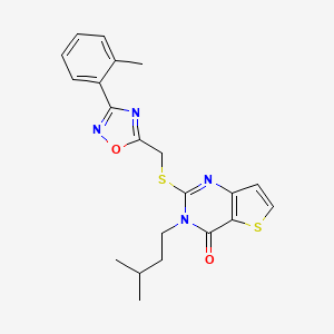 molecular formula C21H22N4O2S2 B6555379 3-(3-methylbutyl)-2-({[3-(2-methylphenyl)-1,2,4-oxadiazol-5-yl]methyl}sulfanyl)-3H,4H-thieno[3,2-d]pyrimidin-4-one CAS No. 1040670-06-1