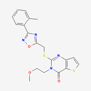 molecular formula C19H18N4O3S2 B6555385 3-(2-methoxyethyl)-2-({[3-(2-methylphenyl)-1,2,4-oxadiazol-5-yl]methyl}sulfanyl)-3H,4H-thieno[3,2-d]pyrimidin-4-one CAS No. 1040670-24-3