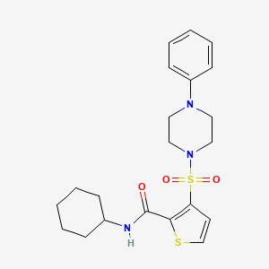 molecular formula C21H27N3O3S2 B6555424 N-cyclohexyl-3-[(4-phenylpiperazin-1-yl)sulfonyl]thiophene-2-carboxamide CAS No. 1040671-37-1