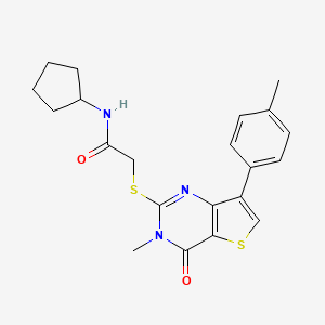 molecular formula C21H23N3O2S2 B6555509 N-cyclopentyl-2-{[3-methyl-7-(4-methylphenyl)-4-oxo-3H,4H-thieno[3,2-d]pyrimidin-2-yl]sulfanyl}acetamide CAS No. 1040675-11-3