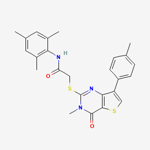 molecular formula C25H25N3O2S2 B6555568 2-{[3-methyl-7-(4-methylphenyl)-4-oxo-3H,4H-thieno[3,2-d]pyrimidin-2-yl]sulfanyl}-N-(2,4,6-trimethylphenyl)acetamide CAS No. 1040676-30-9