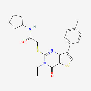 molecular formula C22H25N3O2S2 B6555652 N-cyclopentyl-2-{[3-ethyl-7-(4-methylphenyl)-4-oxo-3H,4H-thieno[3,2-d]pyrimidin-2-yl]sulfanyl}acetamide CAS No. 1040649-57-7