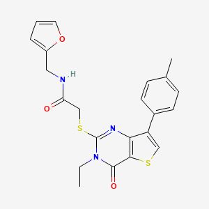 molecular formula C22H21N3O3S2 B6555669 2-{[3-ethyl-7-(4-methylphenyl)-4-oxo-3H,4H-thieno[3,2-d]pyrimidin-2-yl]sulfanyl}-N-[(furan-2-yl)methyl]acetamide CAS No. 1040649-92-0