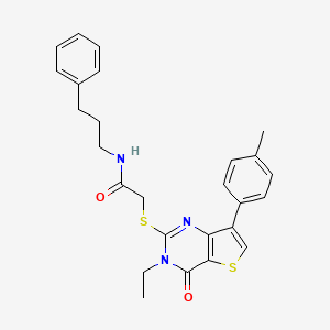 molecular formula C26H27N3O2S2 B6555674 2-{[3-ethyl-7-(4-methylphenyl)-4-oxo-3H,4H-thieno[3,2-d]pyrimidin-2-yl]sulfanyl}-N-(3-phenylpropyl)acetamide CAS No. 1040649-87-3