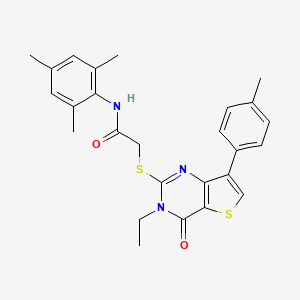 molecular formula C26H27N3O2S2 B6555712 2-{[3-ethyl-7-(4-methylphenyl)-4-oxo-3H,4H-thieno[3,2-d]pyrimidin-2-yl]sulfanyl}-N-(2,4,6-trimethylphenyl)acetamide CAS No. 1040650-36-9