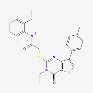 molecular formula C26H27N3O2S2 B6555713 N-(2-ethyl-6-methylphenyl)-2-{[3-ethyl-7-(4-methylphenyl)-4-oxo-3H,4H-thieno[3,2-d]pyrimidin-2-yl]sulfanyl}acetamide CAS No. 1040650-42-7