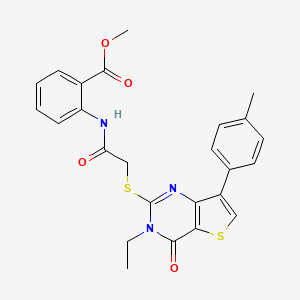 molecular formula C25H23N3O4S2 B6555762 methyl 2-(2-{[3-ethyl-7-(4-methylphenyl)-4-oxo-3H,4H-thieno[3,2-d]pyrimidin-2-yl]sulfanyl}acetamido)benzoate CAS No. 1040651-44-2