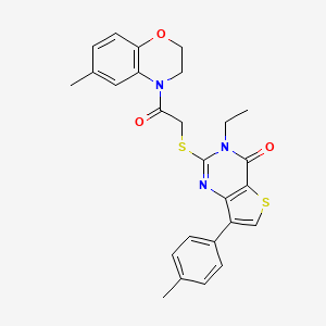 molecular formula C26H25N3O3S2 B6555766 3-ethyl-2-{[2-(6-methyl-3,4-dihydro-2H-1,4-benzoxazin-4-yl)-2-oxoethyl]sulfanyl}-7-(4-methylphenyl)-3H,4H-thieno[3,2-d]pyrimidin-4-one CAS No. 1040651-60-2