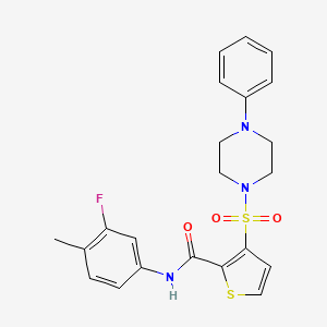 molecular formula C22H22FN3O3S2 B6555869 N-(3-fluoro-4-methylphenyl)-3-[(4-phenylpiperazin-1-yl)sulfonyl]thiophene-2-carboxamide CAS No. 1040654-23-6