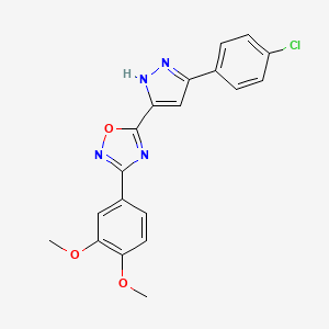 molecular formula C19H15ClN4O3 B6555960 5-[3-(4-chlorophenyl)-1H-pyrazol-5-yl]-3-(3,4-dimethoxyphenyl)-1,2,4-oxadiazole CAS No. 1239511-15-9