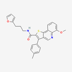 molecular formula C27H24N2O3S B6556048 N-[3-(furan-2-yl)propyl]-6-methoxy-3-(4-methylphenyl)thieno[3,2-c]quinoline-2-carboxamide CAS No. 1040636-40-5