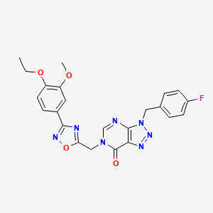 molecular formula C23H20FN7O4 B6556055 6-{[3-(4-ethoxy-3-methoxyphenyl)-1,2,4-oxadiazol-5-yl]methyl}-3-[(4-fluorophenyl)methyl]-3H,6H,7H-[1,2,3]triazolo[4,5-d]pyrimidin-7-one CAS No. 1040636-62-1