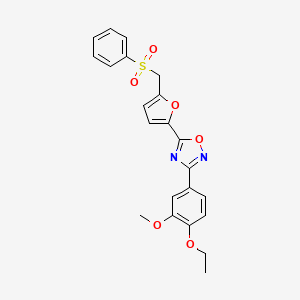 molecular formula C22H20N2O6S B6556058 5-{5-[(benzenesulfonyl)methyl]furan-2-yl}-3-(4-ethoxy-3-methoxyphenyl)-1,2,4-oxadiazole CAS No. 1040636-76-7