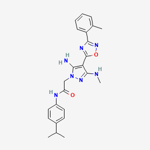 molecular formula C24H27N7O2 B6556100 2-[5-amino-3-(methylamino)-4-[3-(2-methylphenyl)-1,2,4-oxadiazol-5-yl]-1H-pyrazol-1-yl]-N-[4-(propan-2-yl)phenyl]acetamide CAS No. 1172039-14-3
