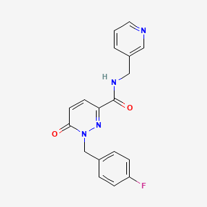 molecular formula C18H15FN4O2 B6556266 1-[(4-fluorophenyl)methyl]-6-oxo-N-[(pyridin-3-yl)methyl]-1,6-dihydropyridazine-3-carboxamide CAS No. 1040635-38-8