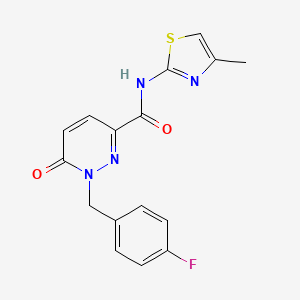 molecular formula C16H13FN4O2S B6556313 1-[(4-fluorophenyl)methyl]-N-(4-methyl-1,3-thiazol-2-yl)-6-oxo-1,6-dihydropyridazine-3-carboxamide CAS No. 1040636-26-7