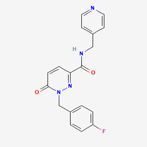 molecular formula C18H15FN4O2 B6556348 1-[(4-fluorophenyl)methyl]-6-oxo-N-[(pyridin-4-yl)methyl]-1,6-dihydropyridazine-3-carboxamide CAS No. 1040636-93-8