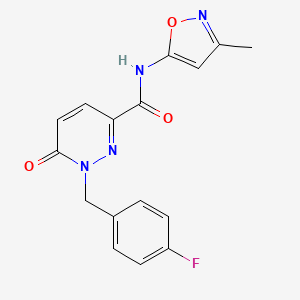 molecular formula C16H13FN4O3 B6556399 1-[(4-fluorophenyl)methyl]-N-(3-methyl-1,2-oxazol-5-yl)-6-oxo-1,6-dihydropyridazine-3-carboxamide CAS No. 1040637-83-9
