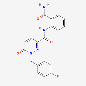 molecular formula C19H15FN4O3 B6556400 N-(2-carbamoylphenyl)-1-[(4-fluorophenyl)methyl]-6-oxo-1,6-dihydropyridazine-3-carboxamide CAS No. 1040638-06-9