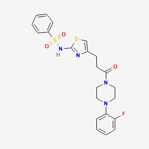 molecular formula C22H23FN4O3S2 B6556440 N-(4-{3-[4-(2-fluorophenyl)piperazin-1-yl]-3-oxopropyl}-1,3-thiazol-2-yl)benzenesulfonamide CAS No. 1040639-43-7