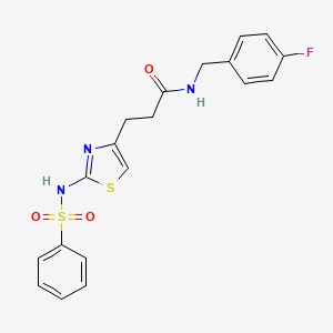 molecular formula C19H18FN3O3S2 B6556445 3-(2-benzenesulfonamido-1,3-thiazol-4-yl)-N-[(4-fluorophenyl)methyl]propanamide CAS No. 1040639-57-3