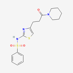 molecular formula C17H21N3O3S2 B6556449 N-{4-[3-oxo-3-(piperidin-1-yl)propyl]-1,3-thiazol-2-yl}benzenesulfonamide CAS No. 1040640-66-1