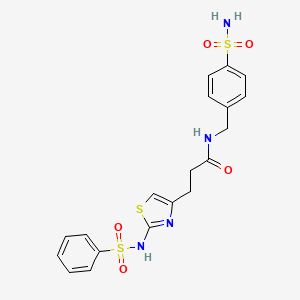 molecular formula C19H20N4O5S3 B6556457 3-(2-benzenesulfonamido-1,3-thiazol-4-yl)-N-[(4-sulfamoylphenyl)methyl]propanamide CAS No. 1040640-59-2