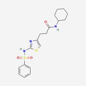 molecular formula C18H23N3O3S2 B6556462 3-(2-benzenesulfonamido-1,3-thiazol-4-yl)-N-cyclohexylpropanamide CAS No. 1040640-80-9