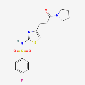 molecular formula C16H18FN3O3S2 B6556476 4-fluoro-N-{4-[3-oxo-3-(pyrrolidin-1-yl)propyl]-1,3-thiazol-2-yl}benzene-1-sulfonamide CAS No. 1040641-28-8