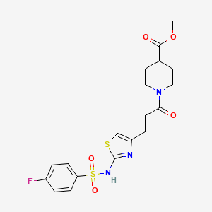 molecular formula C19H22FN3O5S2 B6556479 methyl 1-{3-[2-(4-fluorobenzenesulfonamido)-1,3-thiazol-4-yl]propanoyl}piperidine-4-carboxylate CAS No. 1040641-36-8