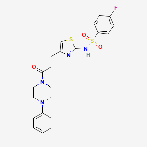 molecular formula C22H23FN4O3S2 B6556487 4-fluoro-N-{4-[3-oxo-3-(4-phenylpiperazin-1-yl)propyl]-1,3-thiazol-2-yl}benzene-1-sulfonamide CAS No. 1040641-44-8