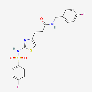 molecular formula C19H17F2N3O3S2 B6556491 3-[2-(4-fluorobenzenesulfonamido)-1,3-thiazol-4-yl]-N-[(4-fluorophenyl)methyl]propanamide CAS No. 1040666-09-8