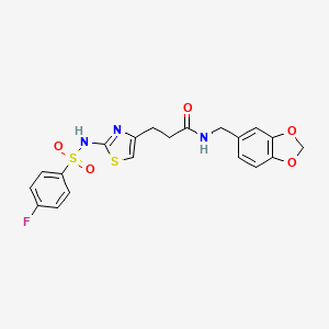 molecular formula C20H18FN3O5S2 B6556492 N-[(2H-1,3-benzodioxol-5-yl)methyl]-3-[2-(4-fluorobenzenesulfonamido)-1,3-thiazol-4-yl]propanamide CAS No. 1040666-17-8
