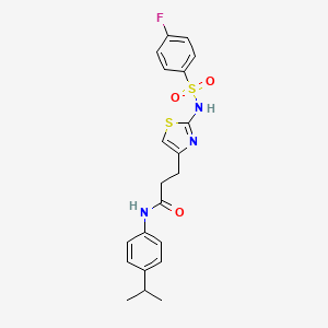 molecular formula C21H22FN3O3S2 B6556500 3-[2-(4-fluorobenzenesulfonamido)-1,3-thiazol-4-yl]-N-[4-(propan-2-yl)phenyl]propanamide CAS No. 1040666-41-8