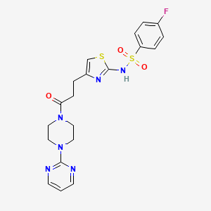 molecular formula C20H21FN6O3S2 B6556534 4-fluoro-N-(4-{3-oxo-3-[4-(pyrimidin-2-yl)piperazin-1-yl]propyl}-1,3-thiazol-2-yl)benzene-1-sulfonamide CAS No. 1040667-07-9