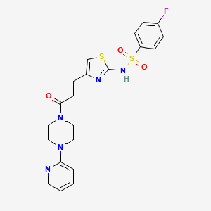 molecular formula C21H22FN5O3S2 B6556550 4-fluoro-N-(4-{3-oxo-3-[4-(pyridin-2-yl)piperazin-1-yl]propyl}-1,3-thiazol-2-yl)benzene-1-sulfonamide CAS No. 1040667-00-2