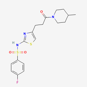molecular formula C18H22FN3O3S2 B6556552 4-fluoro-N-{4-[3-(4-methylpiperidin-1-yl)-3-oxopropyl]-1,3-thiazol-2-yl}benzene-1-sulfonamide CAS No. 1040667-21-7