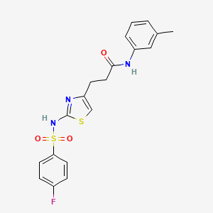 molecular formula C19H18FN3O3S2 B6556575 3-[2-(4-fluorobenzenesulfonamido)-1,3-thiazol-4-yl]-N-(3-methylphenyl)propanamide CAS No. 1040667-46-6