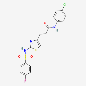 molecular formula C18H15ClFN3O3S2 B6556577 N-(4-chlorophenyl)-3-[2-(4-fluorobenzenesulfonamido)-1,3-thiazol-4-yl]propanamide CAS No. 1040667-52-4