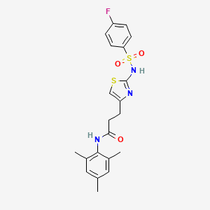 molecular formula C21H22FN3O3S2 B6556586 3-[2-(4-fluorobenzenesulfonamido)-1,3-thiazol-4-yl]-N-(2,4,6-trimethylphenyl)propanamide CAS No. 1040667-76-2