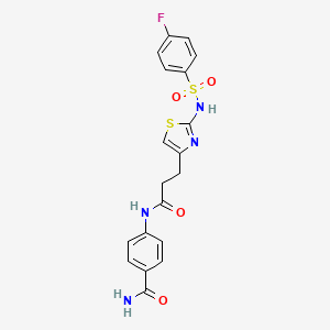 molecular formula C19H17FN4O4S2 B6556605 4-{3-[2-(4-fluorobenzenesulfonamido)-1,3-thiazol-4-yl]propanamido}benzamide CAS No. 1040667-94-4