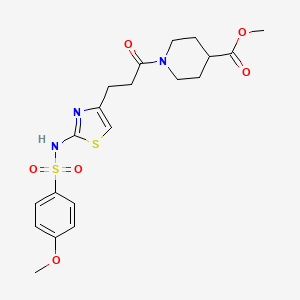 molecular formula C20H25N3O6S2 B6556610 methyl 1-{3-[2-(4-methoxybenzenesulfonamido)-1,3-thiazol-4-yl]propanoyl}piperidine-4-carboxylate CAS No. 1040668-07-2