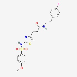 molecular formula C21H22FN3O4S2 B6556630 N-[2-(4-fluorophenyl)ethyl]-3-[2-(4-methoxybenzenesulfonamido)-1,3-thiazol-4-yl]propanamide CAS No. 1040668-93-6