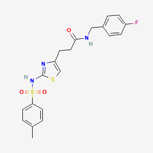 molecular formula C20H20FN3O3S2 B6556649 N-[(4-fluorophenyl)methyl]-3-[2-(4-methylbenzenesulfonamido)-1,3-thiazol-4-yl]propanamide CAS No. 1040669-54-2