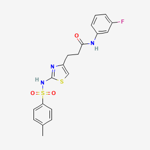 molecular formula C19H18FN3O3S2 B6556655 N-(3-fluorophenyl)-3-[2-(4-methylbenzenesulfonamido)-1,3-thiazol-4-yl]propanamide CAS No. 1040669-86-0