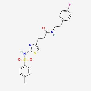 molecular formula C21H22FN3O3S2 B6556672 N-[2-(4-fluorophenyl)ethyl]-3-[2-(4-methylbenzenesulfonamido)-1,3-thiazol-4-yl]propanamide CAS No. 1040670-35-6